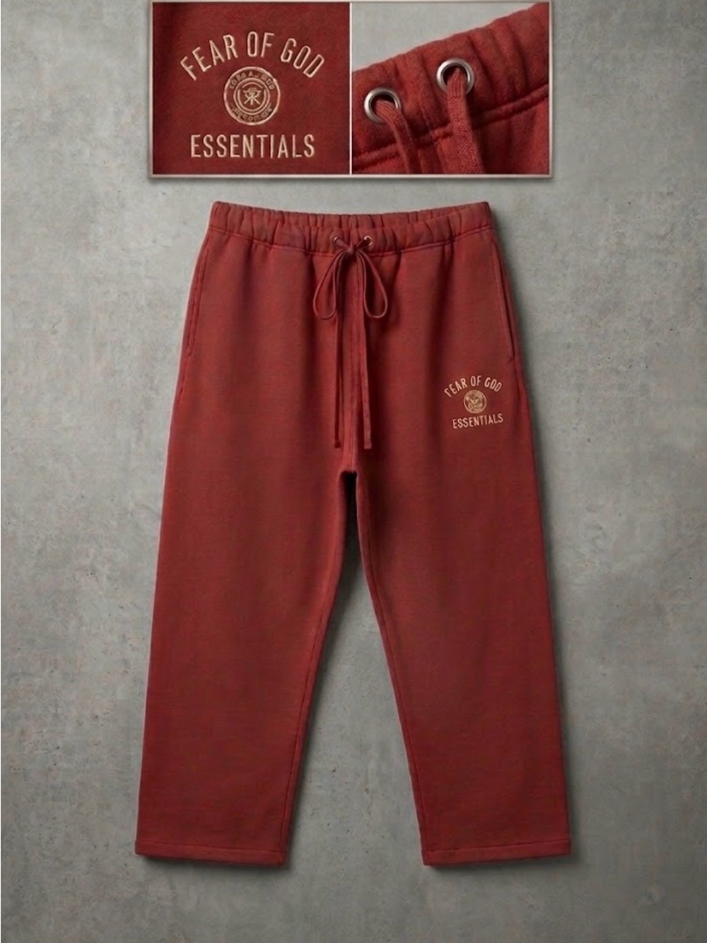 NWT Fear of God Essentials Crimson Red University Straight Leg Sweatpants XL